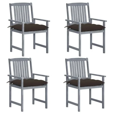 Sillas de jardín con cojines 4 uds madera maciza de acacia gris de , Sillas de jardín - Ref: Foro24-3061268, Precio: 272,08 €...