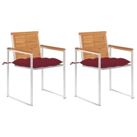 Sillas de jardín con cojines 2 uds madera maciza acacia y acero by , Garden chairs - Ref: Foro24-3061512, Price: 259,05 €, Di...