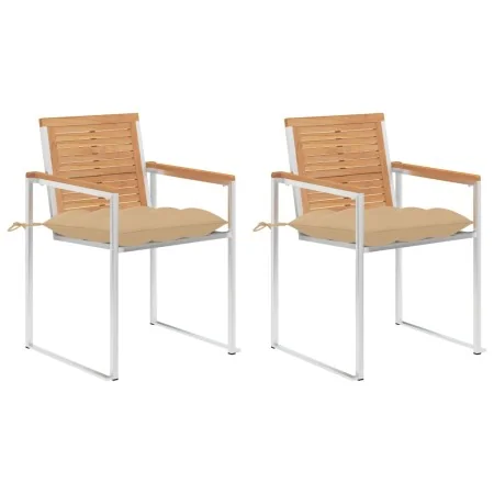 Sillas de jardín con cojines 2 uds madera maciza teca y acero de , Sillas de jardín - Ref: Foro24-3061533, Precio: 277,24 €, ...