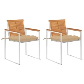 Sillas de jardín con cojines 2 uds madera maciza acacia y acero by , Garden chairs - Ref: Foro24-3061506, Price: 259,05 €, Di...