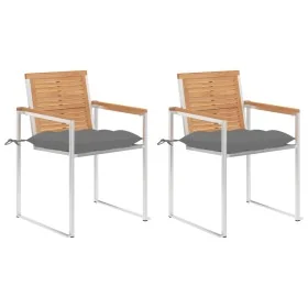 Sillas de jardín con cojines 2 uds madera maciza teca y acero by , Garden chairs - Ref: Foro24-3061531, Price: 277,36 €, Disc...