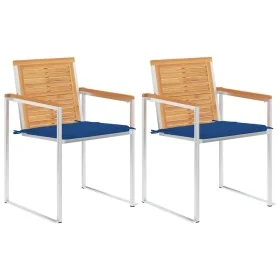Sillas de jardín con cojines 2 uds madera maciza teca y acero de , Sillas de jardín - Ref: Foro24-3061525, Precio: 274,95 €, ...