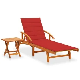 Tumbona de jardín con mesa y cojín madera maciza de acacia by , Loungers - Ref: Foro24-3061623, Price: 246,95 €, Discount: %