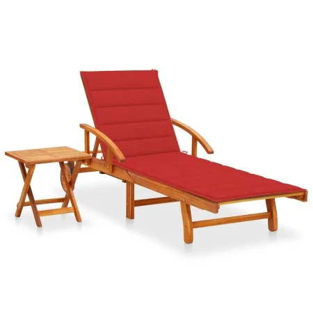 Tumbona de jardín con mesa y cojín madera maciza de acacia by , Loungers - Ref: Foro24-3061623, Price: 232,51 €, Discount: %