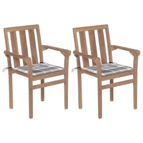Sillas de jardín 2 uds madera teca con cojines a cuadros gris von , Gartenstühle - Ref: Foro24-3062222, Preis: 244,76 €, Raba...