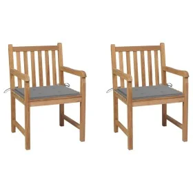 Sillas de jardín 2 uds madera maciza de teca con cojines grises by , Garden chairs - Ref: Foro24-3062731, Price: 294,51 €, Di...