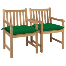 Sillas de jardín 2 uds madera maciza de teca con cojines verdes by , Garden chairs - Ref: Foro24-3062750, Price: 294,82 €, Di...