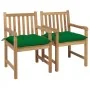 Sillas de jardín 2 uds madera maciza de teca con cojines verdes by , Garden chairs - Ref: Foro24-3062750, Price: 294,32 €, Di...