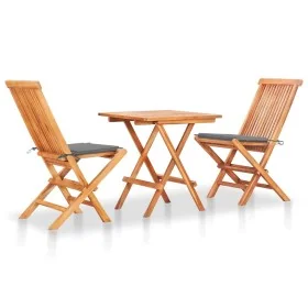 Set de bistró 3 pzas con cojines grises madera maciza de teca von , Gartensets - Ref: Foro24-3063226, Preis: 204,08 €, Rabatt: %