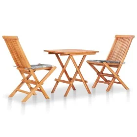 Set de bistró 3 piezas madera de teca y cojines a cuadros gris by , Garden sets - Ref: Foro24-3063239, Price: 191,80 €, Disco...