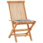 Set de bistró 3 piezas madera de teca y cojines a cuadros gris by , Garden sets - Ref: Foro24-3063239, Price: 185,38 €, Disco...