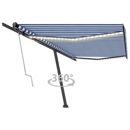 Toldo automático LED sensor de viento azul y blanco 500x350 cm by , Awnings - Ref: Foro24-3069871, Price: 786,50 €, Discount: %