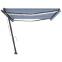 Toldo automático LED sensor de viento azul y blanco 500x350 cm by , Awnings - Ref: Foro24-3069871, Price: 786,50 €, Discount: %