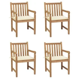 Sillas de jardín 4 uds madera maciza de teca con cojines crema by , Garden chairs - Ref: Foro24-3073006, Price: 589,14 €, Dis...