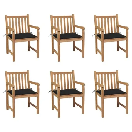 Sillas de jardín 6 uds madera maciza de teca cojines negro de , Sillas de jardín - Ref: Foro24-3073038, Precio: 863,41 €, Des...