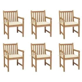 Sillas de jardín 6 uds madera maciza de teca cojines crema by , Garden chairs - Ref: Foro24-3073033, Price: 953,81 €, Discoun...
