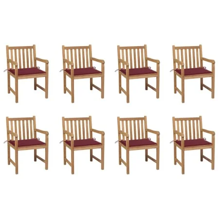 Sillas de jardín 8 uds madera maciza teca cojines rojo tinto von , Gartenstühle - Ref: Foro24-3073067, Preis: 1,00 €, Rabatt: %