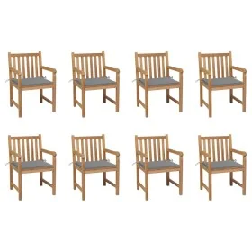Sillas de jardín 8 uds madera maciza de teca cojines gris by , Garden chairs - Ref: Foro24-3073059, Price: 1,00 €, Discount: %