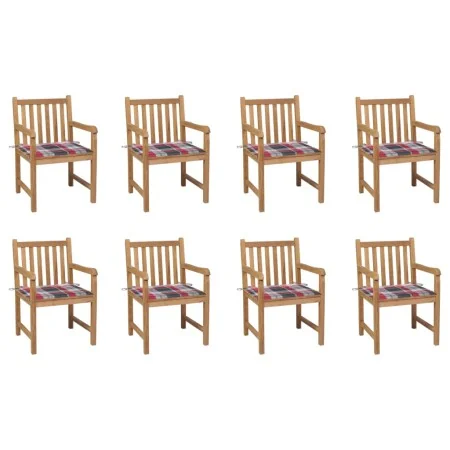 Sillas de jardín 8 uds madera maciza teca cojines cuadros rojos by , Garden chairs - Ref: Foro24-3073071, Price: 1,00 €, Disc...