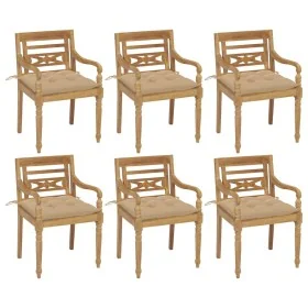 Sillas Batavia 6 unidades madera maciza de teca con cojines by , Garden chairs - Ref: Foro24-3073340, Price: 734,85 €, Discou...