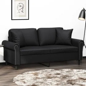 Sofá de 2 plazas con cojines cuero sintético negro 140 cm von , Sofas - Ref: Foro24-3200930, Preis: 245,45 €, Rabatt: %