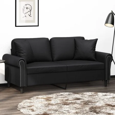 Sofá de 2 plazas con cojines cuero sintético negro 140 cm von , Sofas - Ref: Foro24-3200930, Preis: 245,34 €, Rabatt: %