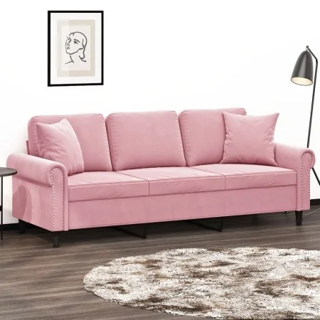 Sofá de 3 plazas con cojines terciopelo rosa 180 cm von , Sofas - Ref: Foro24-3200958, Preis: 336,23 €, Rabatt: %