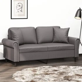 Sofá de 2 plazas con cojines cuero sintético gris 140 cm von , Sofas - Ref: Foro24-3200932, Preis: 248,51 €, Rabatt: %