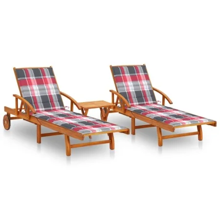 Tumbonas con mesa y cojines 2 uds madera maciza de acacia de , Tumbonas - Ref: Foro24-3077358, Precio: 494,37 €, Descuento: %