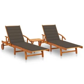 Tumbonas con mesa y cojines 2 uds madera maciza de acacia by , Loungers - Ref: Foro24-3077353, Price: 469,21 €, Discount: %