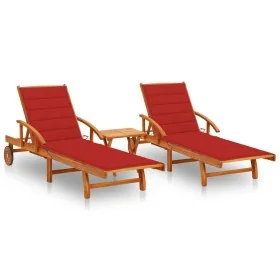Tumbonas con mesa y cojines 2 uds madera maciza de acacia by , Loungers - Ref: Foro24-3077351, Price: 464,68 €, Discount: %