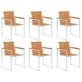 Sillas de jardín 6 uds madera maciza acacia y acero inoxidable by , Garden chairs - Ref: Foro24-3078468, Price: 701,23 €, Dis...