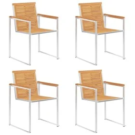 Sillas de jardín 4 uds madera maciza teca y acero inoxidable by , Garden chairs - Ref: Foro24-3078551, Price: 509,77 €, Disco...
