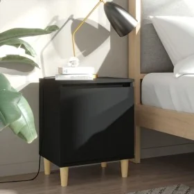 Mesita de noche con patas de madera maciza negra 40x30x50 cm by , Nightstands - Ref: Foro24-805817, Price: 34,10 €, Discount: %