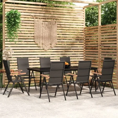 Juego de comedor para jardín 9 piezas negro de , Conjuntos de jardín - Ref: Foro24-3099124, Precio: 660,41 €, Descuento: %