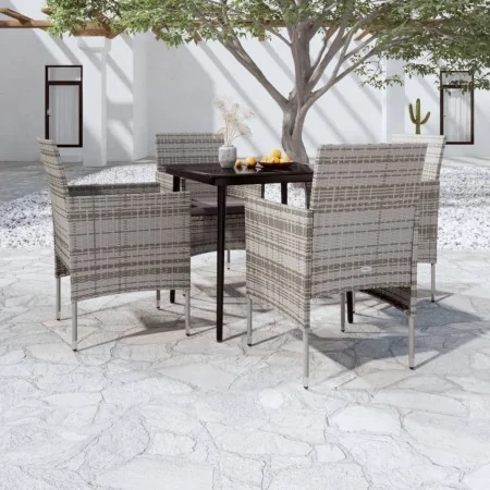 Juego de comedor para jardín 5 piezas con cojines gris y negro de , Conjuntos de jardín - Ref: Foro24-3099312, Precio: 364,55...