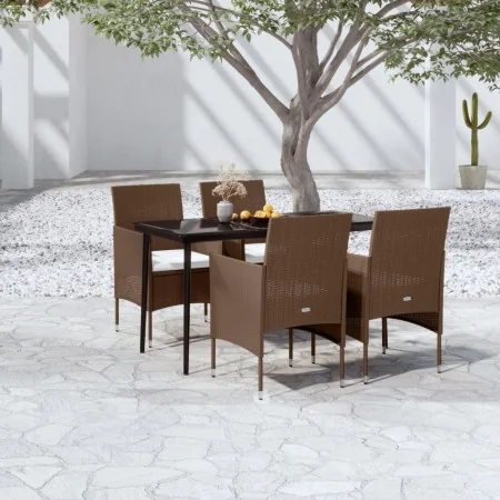 Juego de comedor de jardín 5 piezas con cojines marrón y negro de , Conjuntos de jardín - Ref: Foro24-3099325, Precio: 383,12...