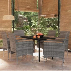 Juego de comedor de jardín 7 piezas con cojines gris y negro by , Garden sets - Ref: Foro24-3099338, Price: 524,67 €, Discoun...