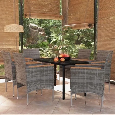 Juego de comedor de jardín 7 piezas con cojines gris y negro de , Conjuntos de jardín - Ref: Foro24-3099338, Precio: 525,66 €...