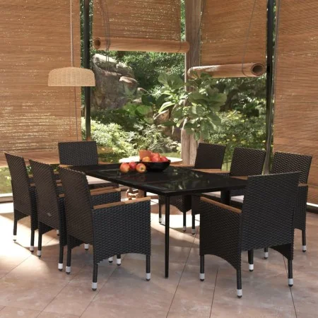 Juego de comedor de jardín 9 piezas con cojines negro by , Garden sets - Ref: Foro24-3099346, Price: 703,63 €, Discount: %