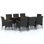 Juego de comedor de jardín 9 piezas con cojines negro by , Garden sets - Ref: Foro24-3099346, Price: 703,63 €, Discount: %