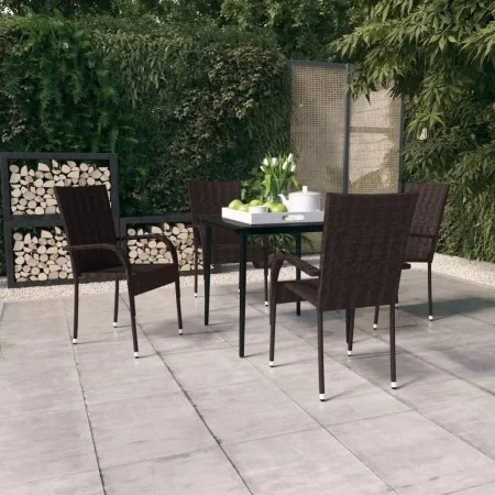 Juego de comedor de jardín 5 piezas con cojines marrón y negro de , Conjuntos de jardín - Ref: Foro24-3099402, Precio: 322,67...