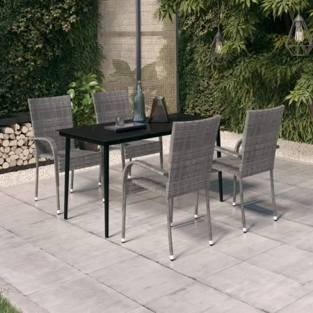 Juego de comedor para jardín 5 piezas con cojines gris y negro de , Conjuntos de jardín - Ref: Foro24-3099409, Precio: 312,00...