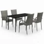 Juego de comedor para jardín 5 piezas con cojines gris y negro de , Conjuntos de jardín - Ref: Foro24-3099409, Precio: 312,00...