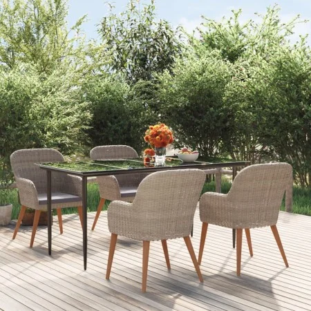 Juego de comedor de jardín 5 piezas con cojines marrón de , Conjuntos de jardín - Ref: Foro24-3156730, Precio: 587,79 €, Desc...