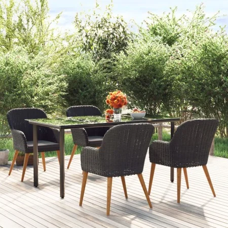 Juego de comedor de jardín 5 piezas con cojines negro de , Conjuntos de jardín - Ref: Foro24-3156718, Precio: 504,40 €, Descu...