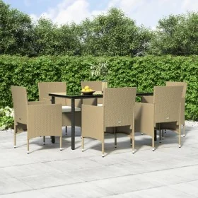Juego de comedor de jardín 7 piezas con cojines beige y negro de , Conjuntos de jardín - Ref: Foro24-3156609, Precio: 531,53 ...