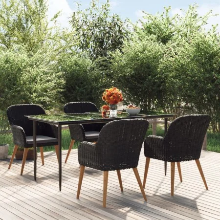 Juego de comedor de jardín 5 piezas con cojines negro de , Conjuntos de jardín - Ref: Foro24-3156726, Precio: 505,70 €, Descu...