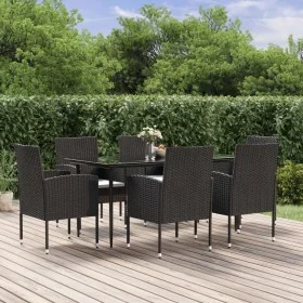 Set de comedor de jardín 7 pzas y cojines ratán sintético negro by , Garden sets - Ref: Foro24-3156779, Price: 404,41 €, Disc...