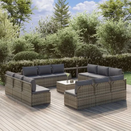 Set de muebles de jardín 13 pzas y cojines ratán sintético gris de , Conjuntos de jardín - Ref: Foro24-3157509, Precio: 1,00 ...